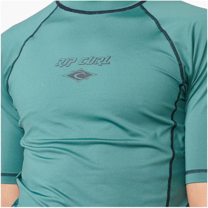 2023 Rip Curl Mens Fade Out UPF Performance Short Sleeve Rash Vest 145MRV - Washed Green